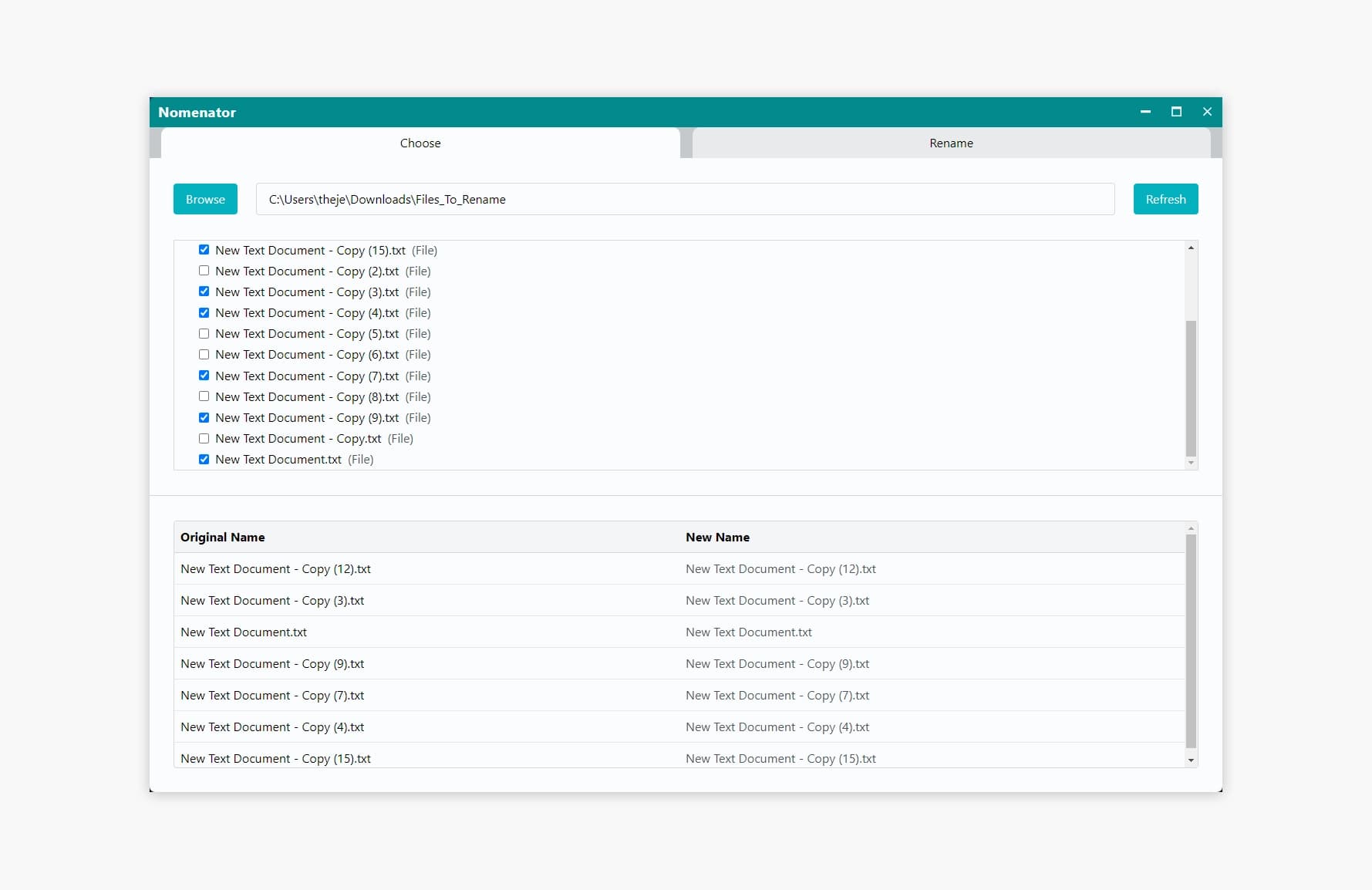 Nomenator main interface screen
